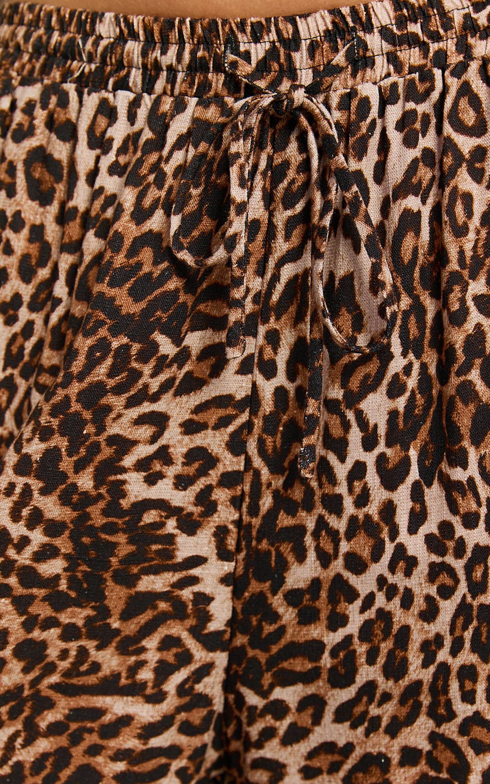 Lopez Linen Pants - Elasticated Straight Leg Pants in Tonal Leopard Print