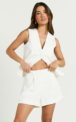 Diane Top - Tailored Button Through LongLine Vest in White