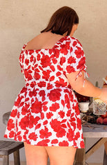 Danyal Red Anemone Floral Print Mini Dress