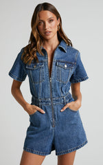 Mauriel Playsuit - Recycled Cotton Utility Playsuit in Dark Blue