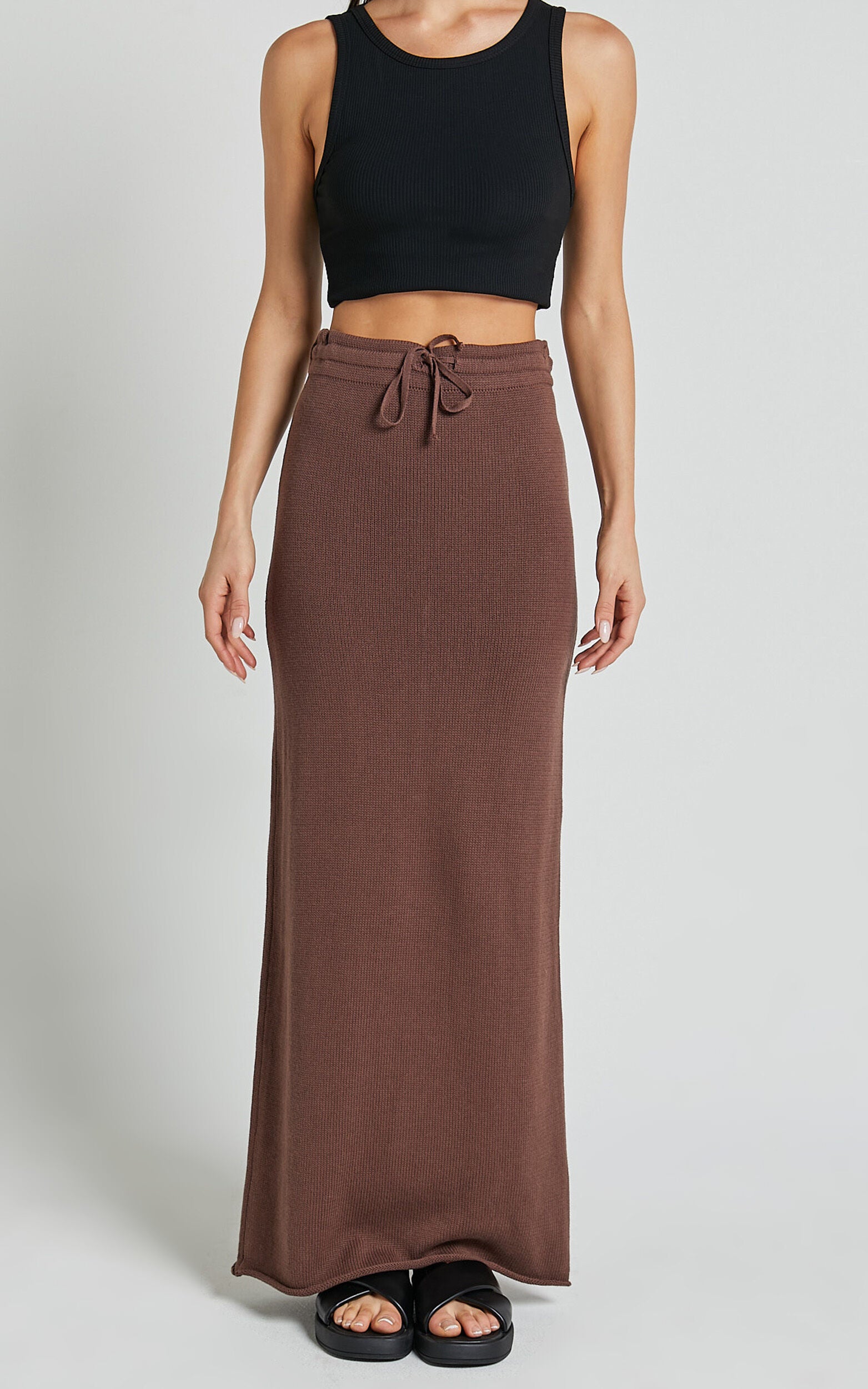 Dasuri Knit Maxi Skirt - Drawstring Skirt in Chocolate