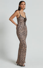 Isabel Midi Dress - Slip Dress With Key Hole Detail in Leopard