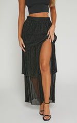 Daisy Maxi Skirt - High Waisted Thigh Split Skirt in Black