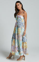 Carolynne Midi Dress - Strappy Empire Waist Dress in Vintage Floral