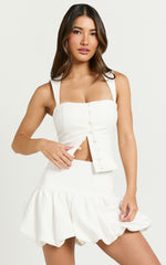 Abellina Top - Square Neck Open Back Button Down Fitted Top in White