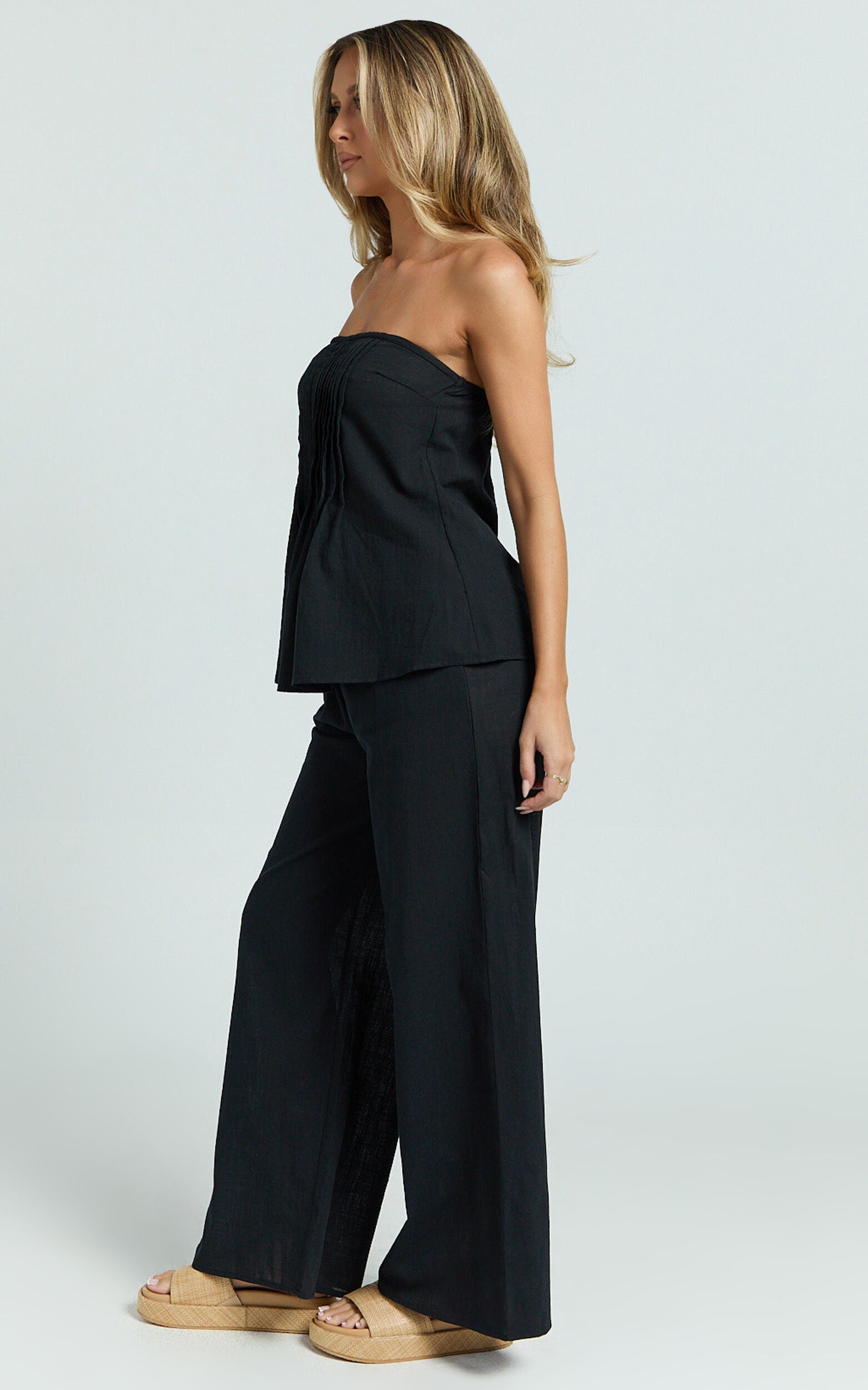 Carli Two Piece Set - Cotton Tube Pant Set in Black