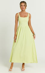 Rhaziya Midi Dress - Sleeveless Straight Neck Fit and Flare Dress in Citrus