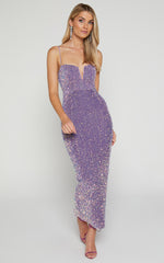 Rayner Midi Dress - V Bar Sequin Bodycon Dress in Lilac