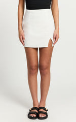 Mindy Mini Skirt - Linen Look A Line Side Split Skirt in White