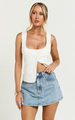 Nalfie Top -  Linen Wide Scoop Neck Fitted Vest Top in White