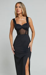Perrie Midi Dress - Mesh Corset Dress in Black