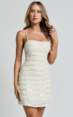 Zahra Mini Dress - Strapless Sequin Slip Dress in Cream