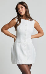 Polly Mini Dress - Button Down Line Look Dress in White