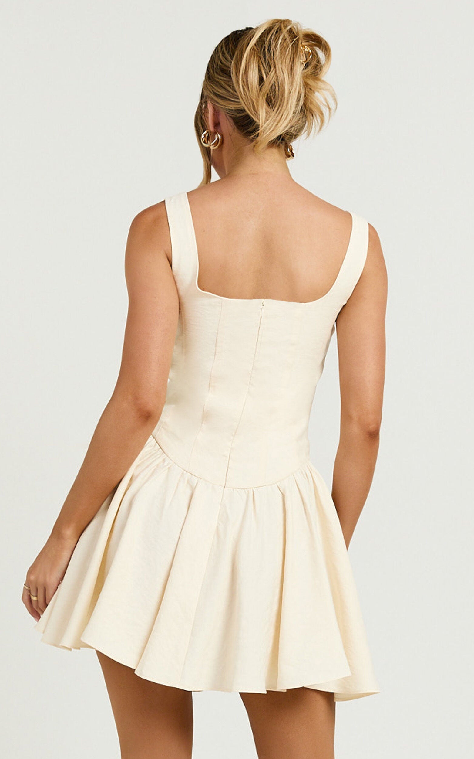 Leanora Mini Dress - Scoop Neck Corset Dress in Ivory