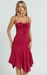 Clare Top - Gathered Front Bow Strappy Crop Top in Cherry Red
