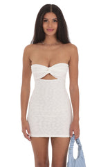 Textured Floral Cutout Dress in White