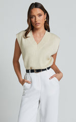Chenelle Top - Sleeveless Knit Sweater Vest in Stone