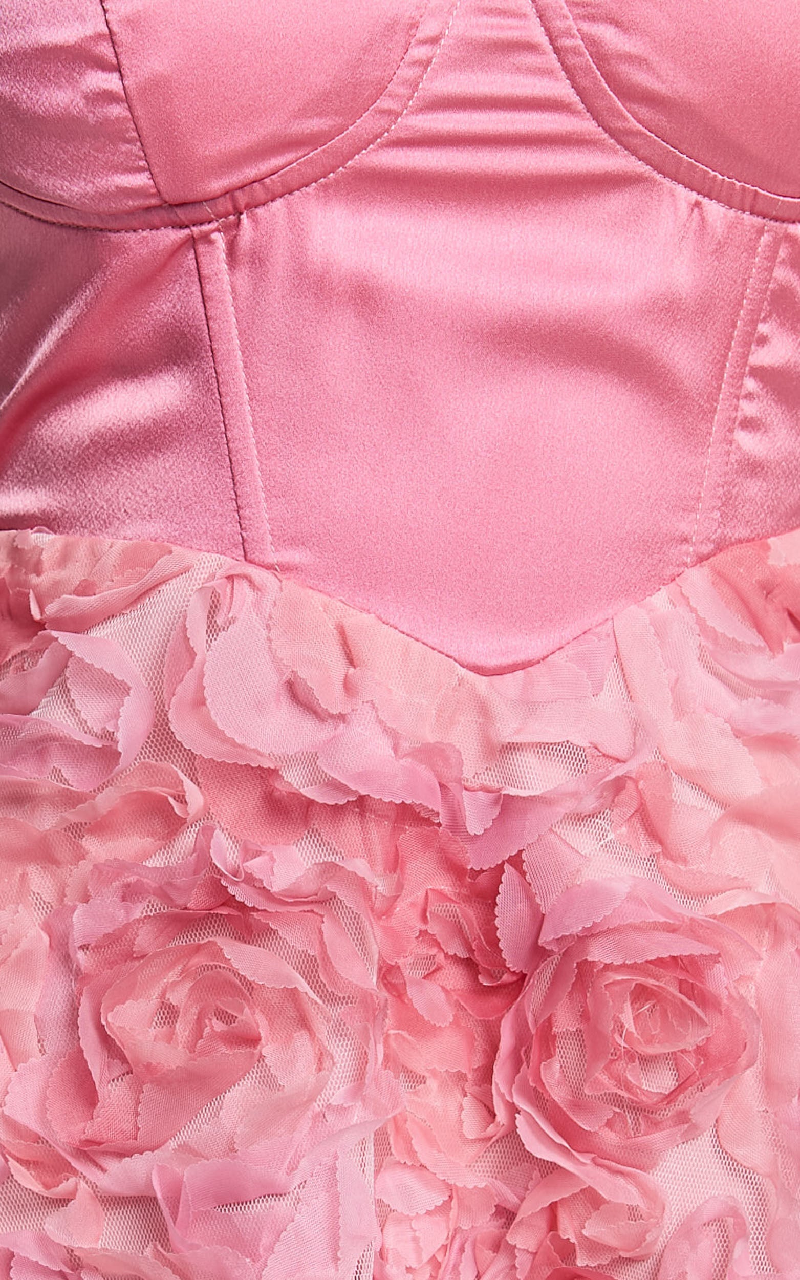 Jovi Mini Dress - Sweetheart Embroidery Rosette Detail Dress in Pink