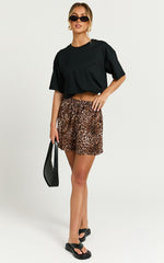 Lopez Linen Shorts - High Waisted Shorts in Tonal Leopard Print