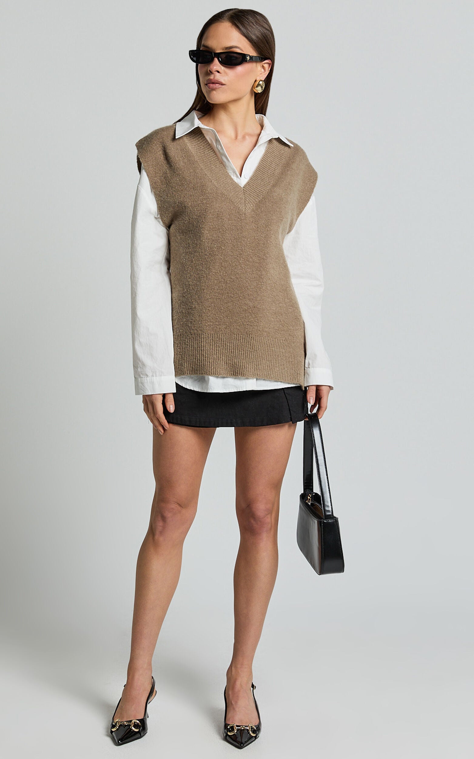 Chenelle Top - Sleeveless Knit Sweater Vest in Biscuit