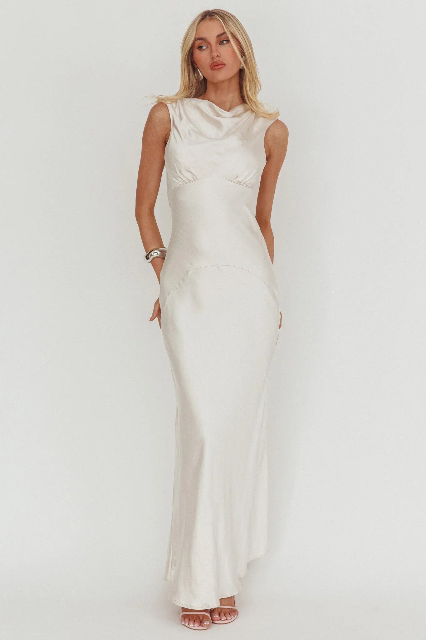 Cheers To You Cowl Back Maxi Dress Oyster