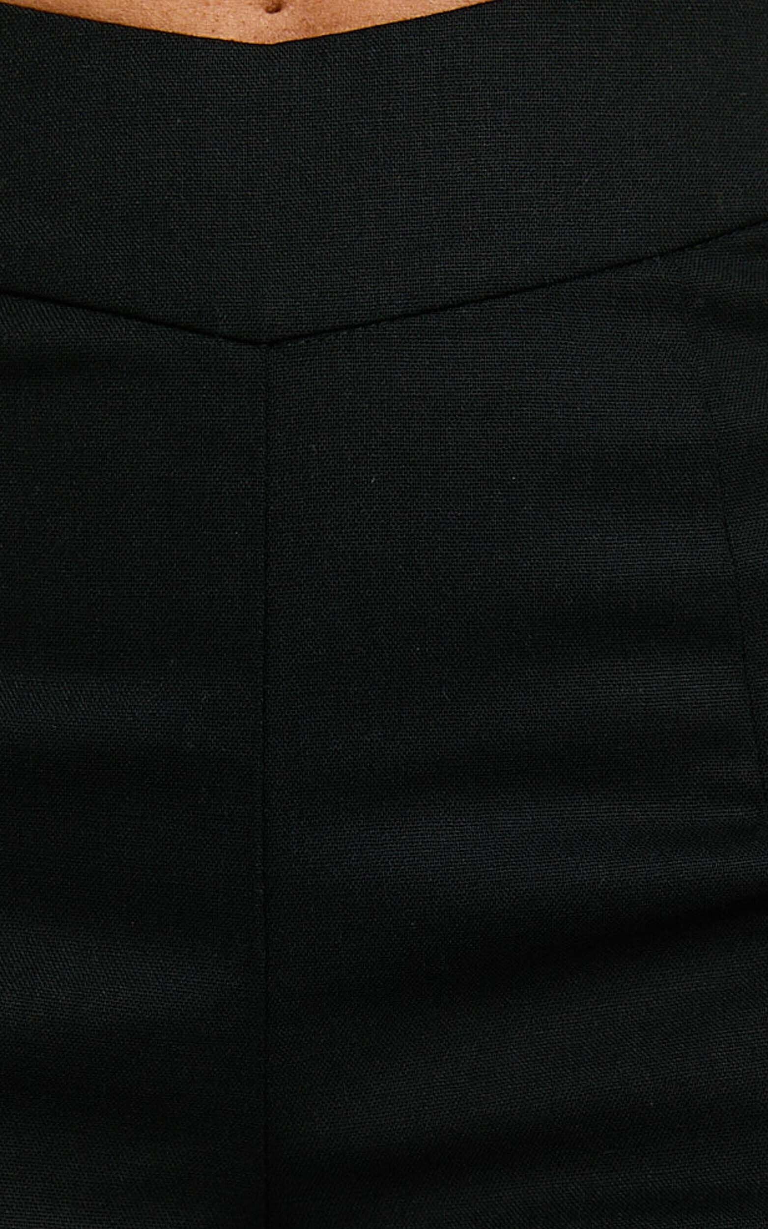 Jamir Pants - Linen Look High Waisted Fit and Flare Pants in Black