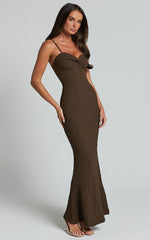 Berlina Maxi Dress - Strappy Sweetheart Slip Dress in Chocolate
