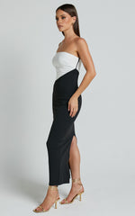 Hayley Midi Dress - Strapless Bodycon Dress in Black/White