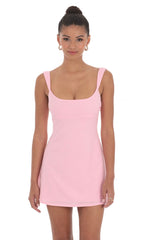 Wide Strap Flare Dress in Pink