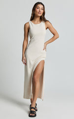 Avery Midi Dress - Scoop Neck Column Dress in Cream