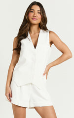 Diane Top - Tailored Button Through LongLine Vest in White