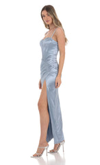 Satin Corset Maxi Dress in Blue