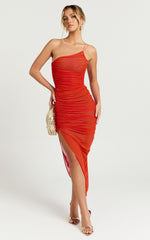 Lyesha Maxi Dress - Ruched Asymmetric Bodycon Dress in Orange