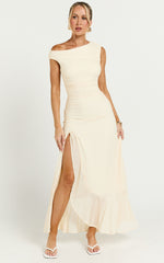 Judee Midi Dress - One Shoulder High Side Split Dress in Yellow