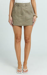 Dream Linen Skort - High Waisted A Line Skort in Olive