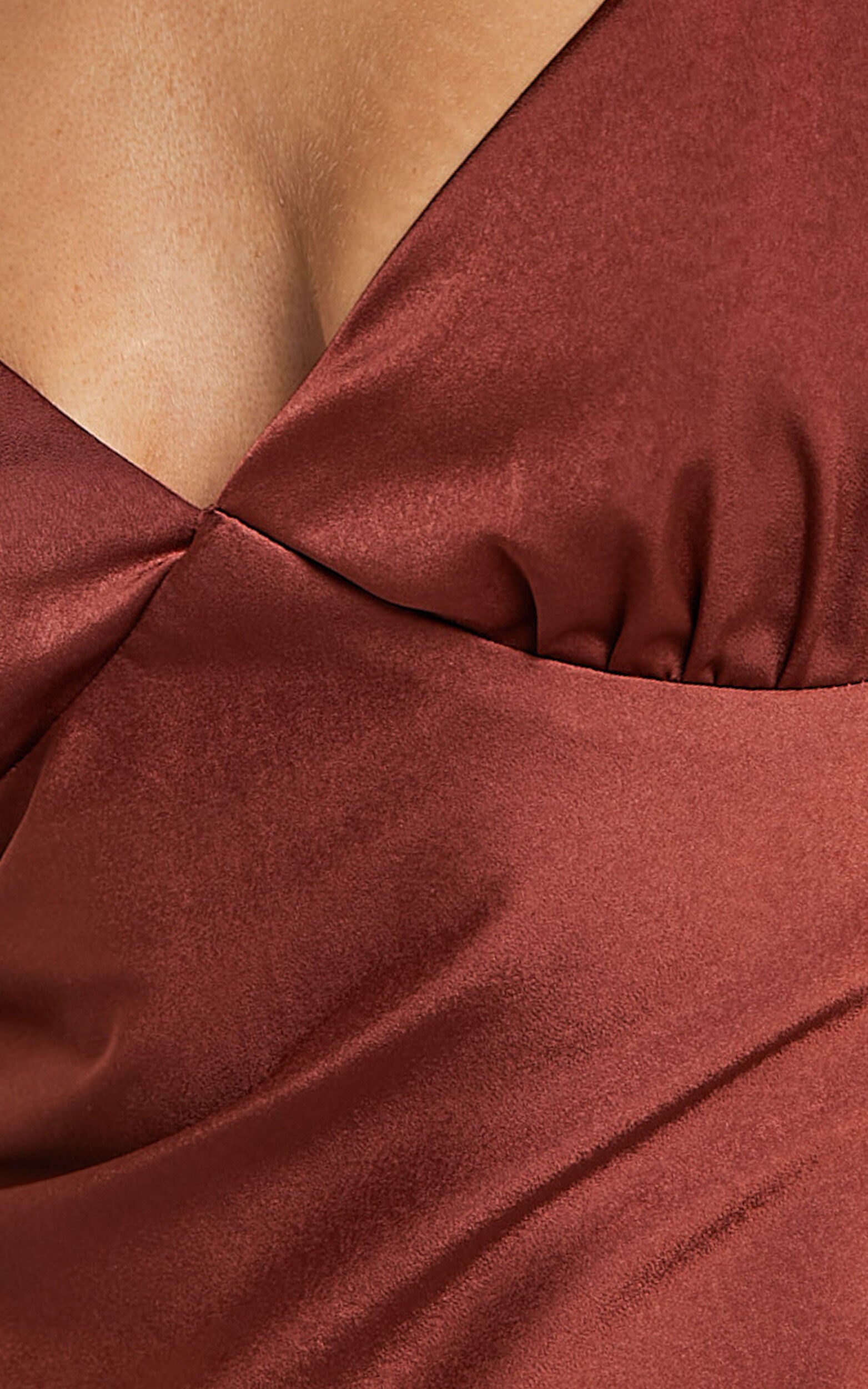 Catiana Midi Dress - V Neck Short Puff Sleeve Slip Dress in Chocolate