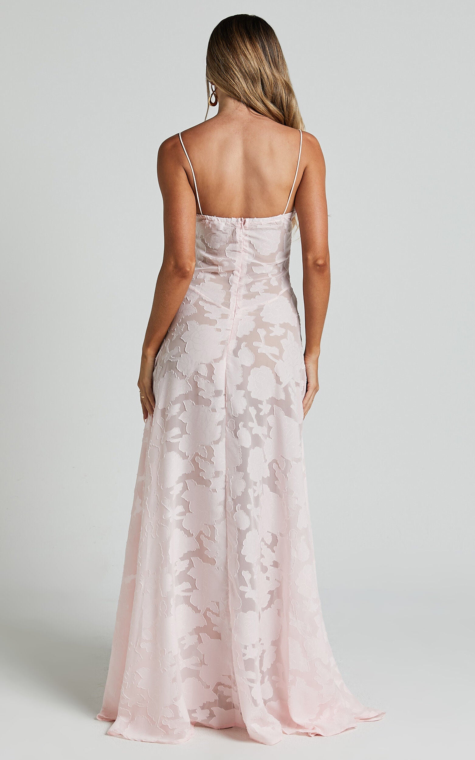 Lily Maxi Dress - Sheer Jacquard Maxi Dress in Pink