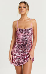 Cleo Mini Dress - Circle Sequin Mini Dress in Pink