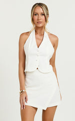 Sara Linen Skort - Wrap Asymmetric Mini Skort in White