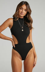 Nuala Bodysuit - High Neck Side Cut Out Bodysuit in Black