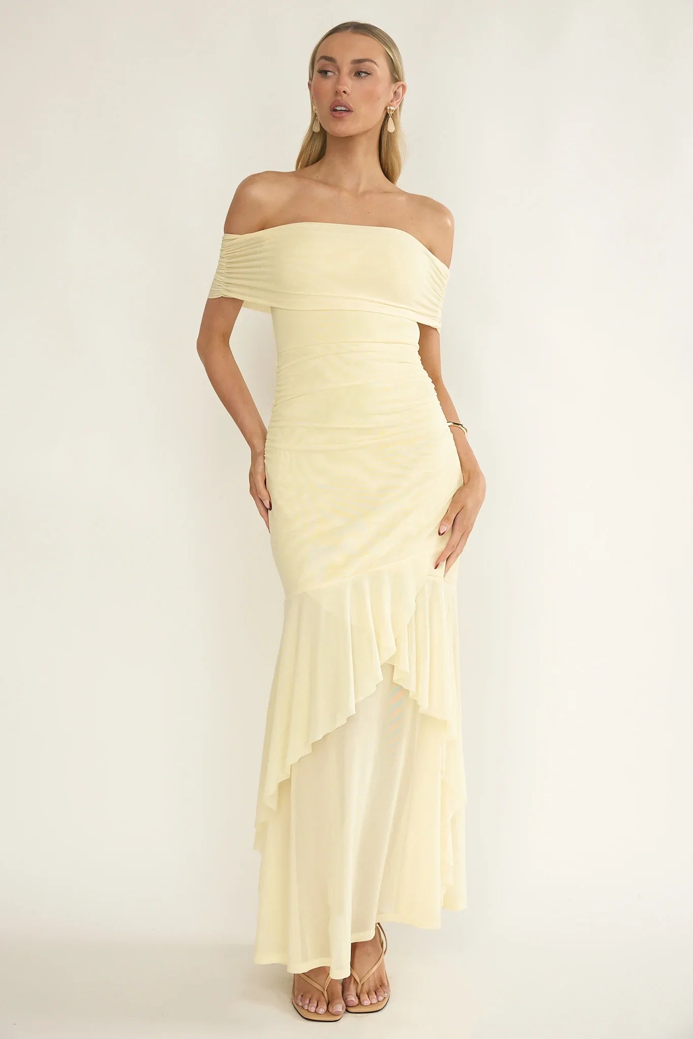 Kiarna Off-Shoulder Mesh Maxi Dress Butter