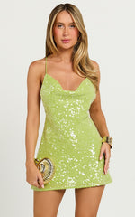 Orla Mini Dress - Cowl Neck Halter Dress in Green
