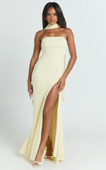 Dorothea Maxi Dress - Georgette Scarf Fit and Flare Dress in Lemon