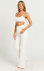Emman Jeans - High Waisted Cotton Wide Leg Denim Jeans in Ecru