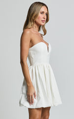 Alesia Mini Dress - Strapless Bubble Hem Dress in White