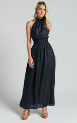Amalie The Label - Shepard Linen Blend Halter Neck Maxi Dress in Black