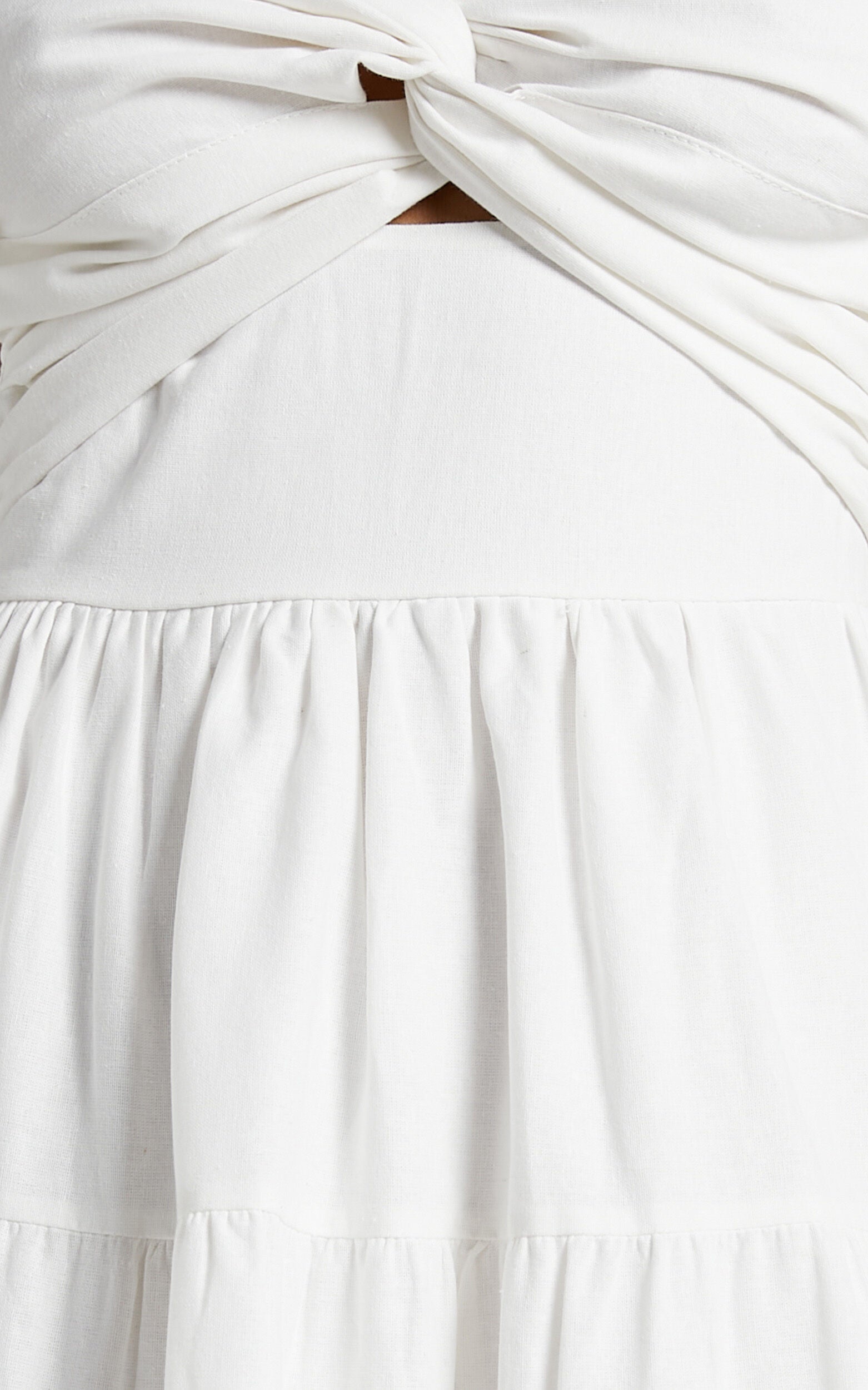 Leticia Midi Dress - Twist Front Tie Strap Tiered Dress in Off White