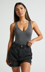 Mindae Shorts - Recycled Cotton Ripped Denim Shorts in Washed Black