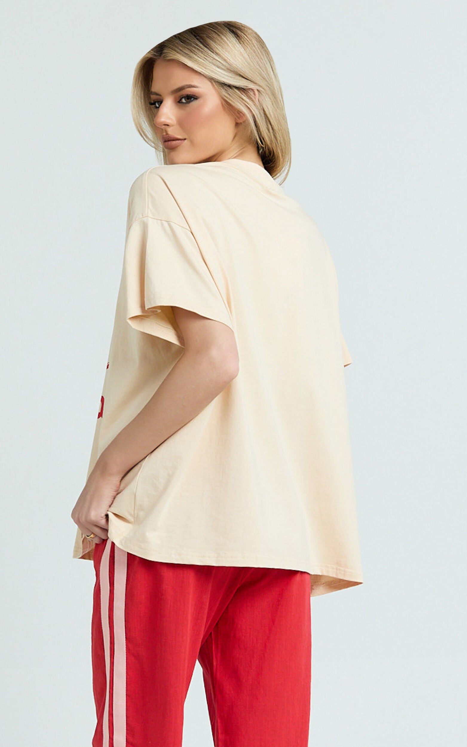 Alena Top - Oversized Darlin Print Tee in Beige