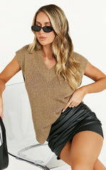 Chenelle Top - Sleeveless Knit Sweater Vest in Biscuit